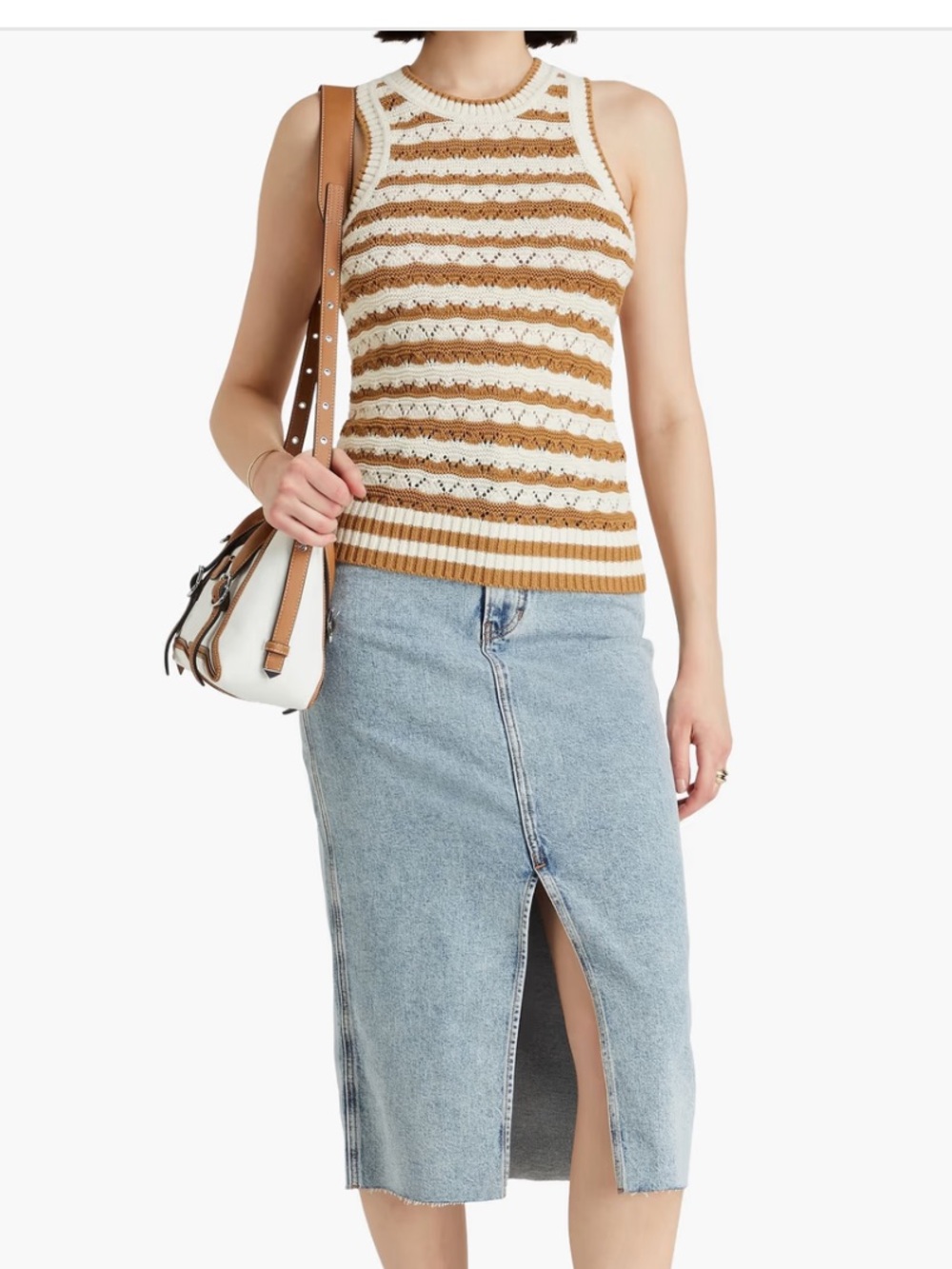 Veronica Beard Jerrel striped pointelle-knit cotton-blend tank